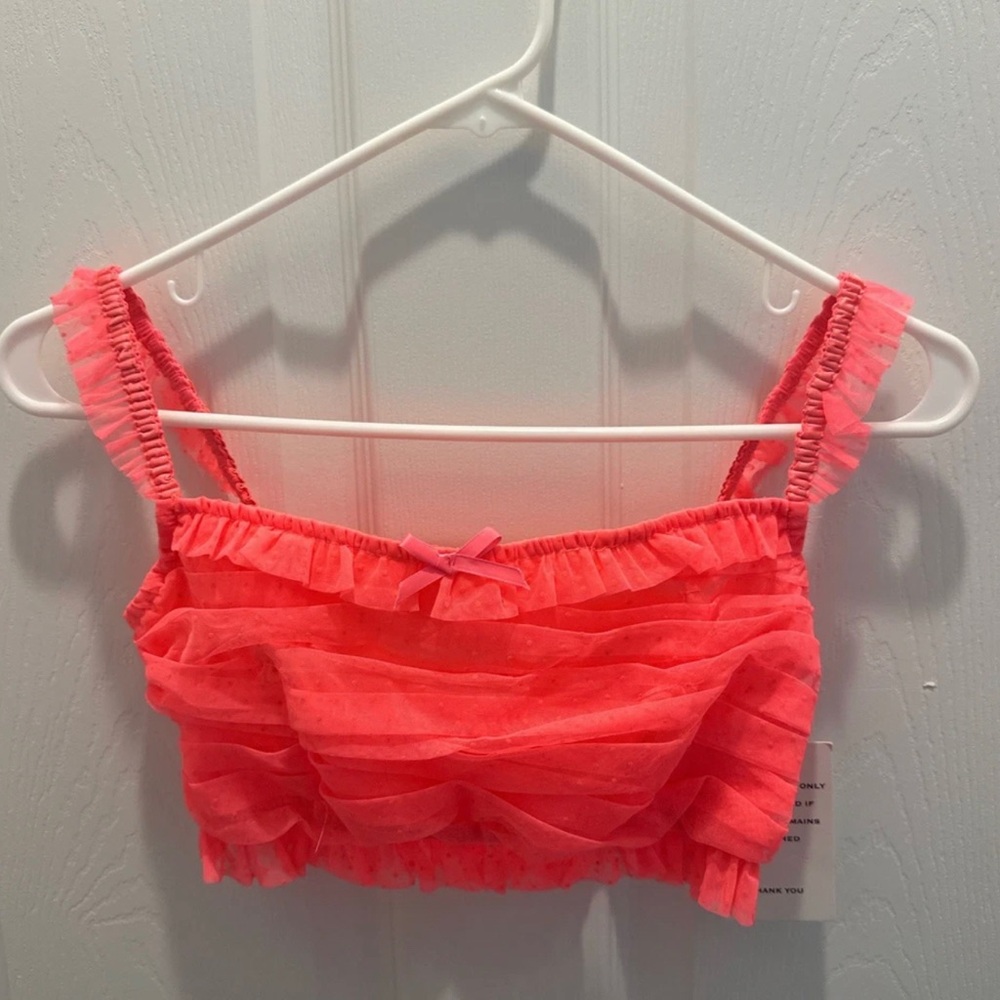 For Love & Lemons Women’s Ruffled Crop Top - Neon Coral